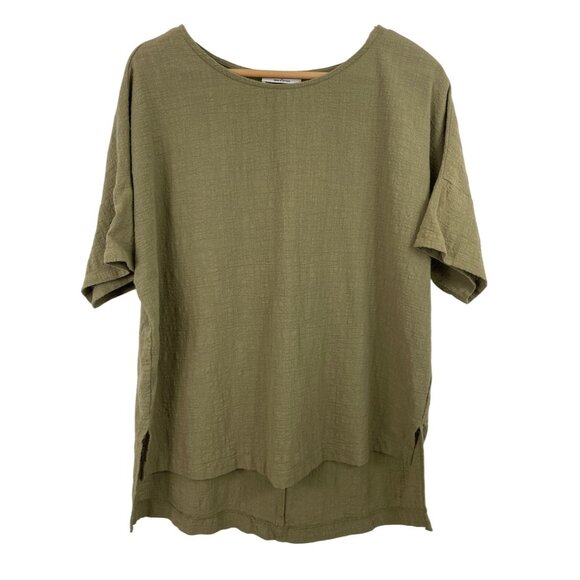 Zenana Womens Loose Fit Brown Textured Short Sleeve Top L - Picture 1 of 8